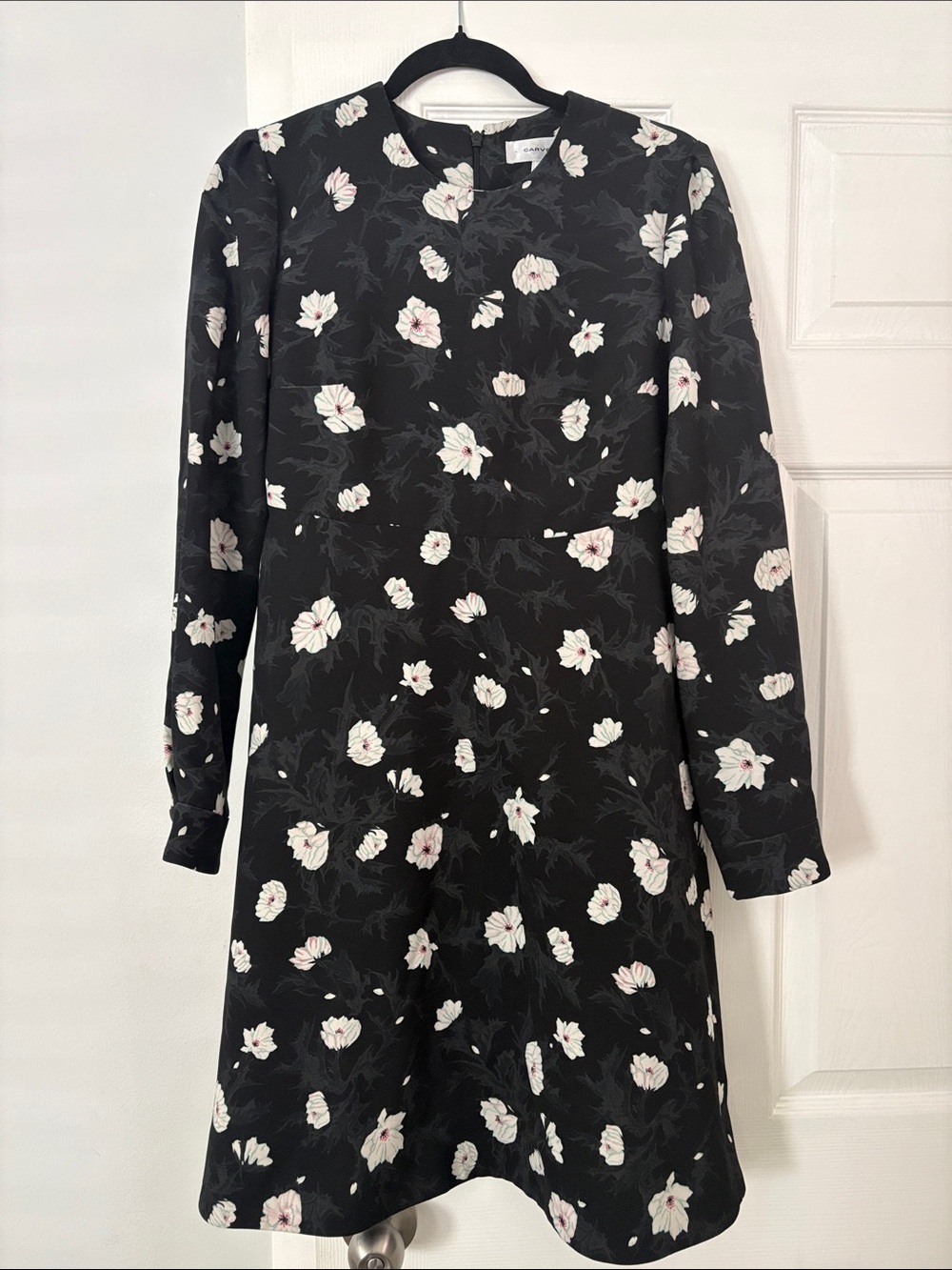 Carven Black Floral Long-Sleeve Shift Dress size 6